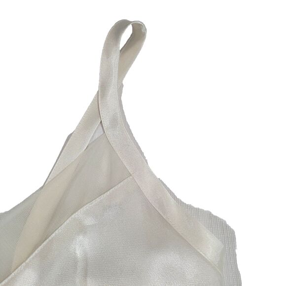 Y2K Satin Mesh Babydoll Slip Top S (4/6) white George Vtg Spaghetti Strap crop - Picture 5 of 11